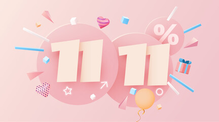 11.11 Shopping day sale. Global shopping world day. 11.11 Crazy sales online.