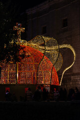 Large Christmas ornament illuminated by LED lights in the street