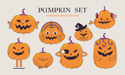 Pumpkin Halloween illustration set