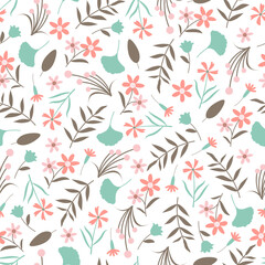 Decorative trendy beautiful vector floral seamless pattern design for textile and printing. Ditsy abstract flowers and leaves. Textured background