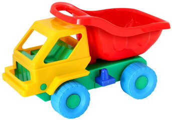 Colorful toy truck isolated - obrazy, fototapety, plakaty