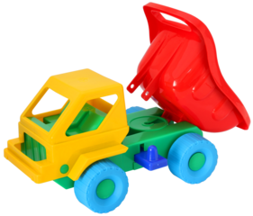 Colorful toy truck unloading isolated