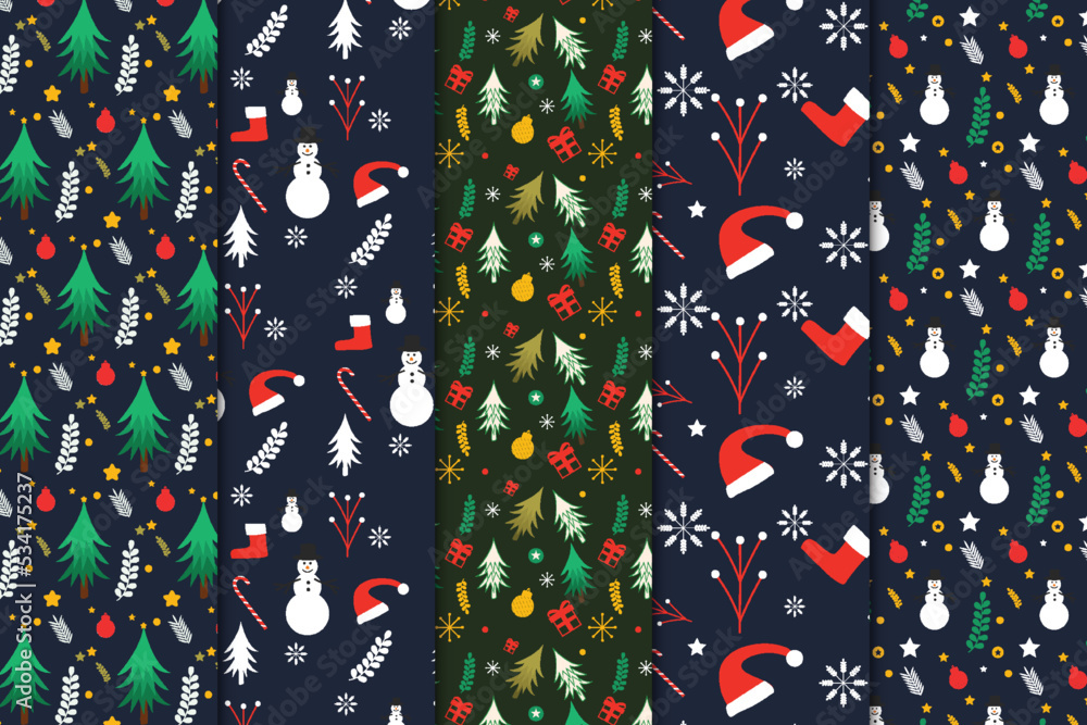 Poster christmas seamless pattern bundle with dark backgrounds. the abstract pattern set decoration with ch