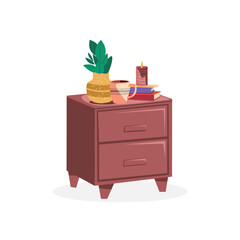 Bedside table vector illustration isolated on white background.