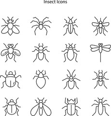 insect icon set isolated on white background, insect icon thin line outline linear insect symbol for logo, web, app, UI. insect icon simple sign.