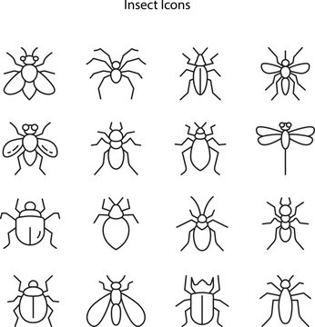 insect icon set isolated on white background, insect icon thin line outline linear insect symbol for logo, web, app, UI. insect icon simple sign.