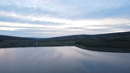 landscape drone picture moldova chisinau sunset sun clouds blue hour road forest farmland river