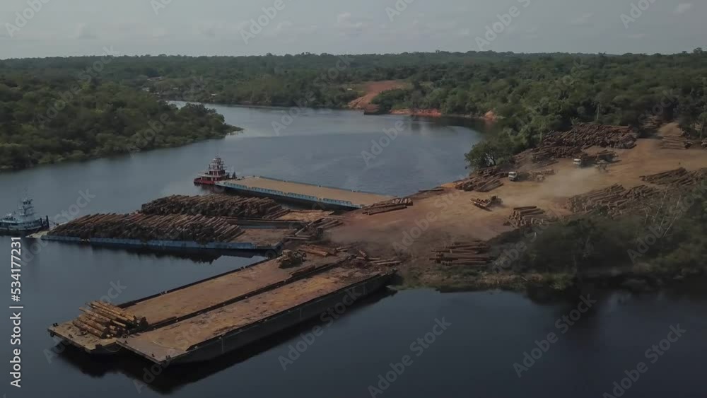 Poster huge logging operation in brazil contributes to deforestation and climate change in the amazon rainf