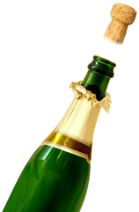 Champagne bottle cork popping isolated - obrazy, fototapety, plakaty