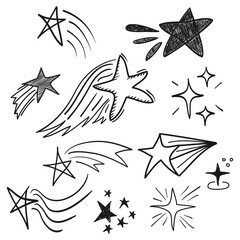 Hand drawn flying star. Doodle icon star. isolated on white background. vector illustration