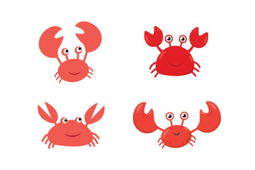 set of funny cartoon animals, crab vector and cute crab bundle vector © Nahida4416