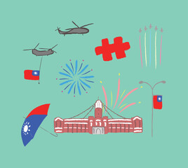 Elements of Taiwan nation day in vector flat illustration