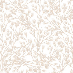 Vector seamless leaves pattern. Pastel beige and white background. Trendy floral design for fashion textile print. Nature organic illustration.