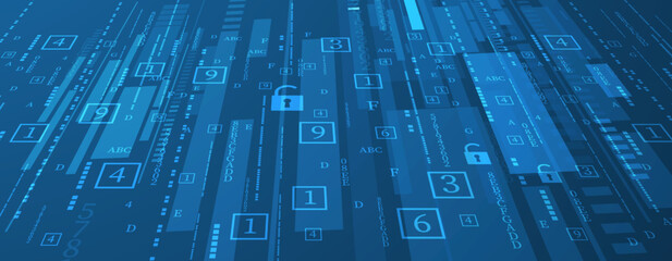 internet digital security technology concept for business background. Lock on circuit board