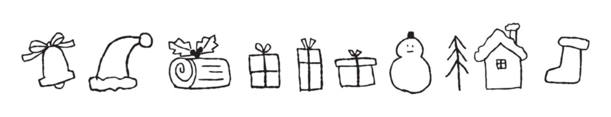 手描きのクリスマスバナー_グッズと雪だるま_黒