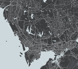 Shenzhen vector map. Detailed map of Shenzhen city administrative area. Cityscape panorama illustration. Road map with highways, streets, rivers.