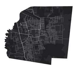 Belmopan vector map. Detailed black map of Belmopan city poster with roads. Cityscape urban vector.