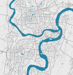 Chongqing vector map. Detailed map of Chongqing city administrative area. Cityscape panorama illustration. Road map with highways, streets, rivers.