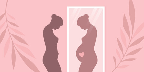 Obraz na płótnie Canvas woman sees herself pregnant in the mirror