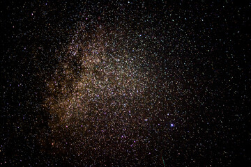 Milky way galaxy and fiery starry sky. Beautiful sky with shining stars and star trails