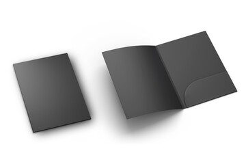 Blank black paper A4 folder mockup isolated on white background. 3d rendering. - obrazy, fototapety, plakaty