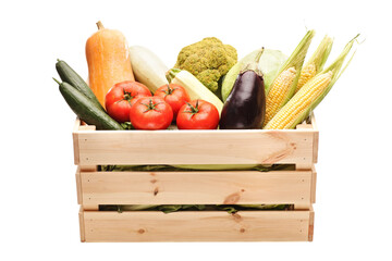 Wooden crate full of fresh vegetables