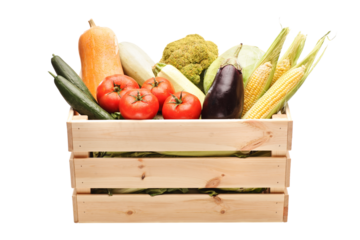 Wooden crate full of fresh vegetables