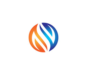HVAC Logo &ndash; Heating and Cooling Symbol &ndash; Circle Flame and Air Icon