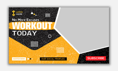 Fitness gym video thumbnail and social media web banner post template