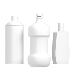 3d rendering illustration of a set of bathroom bottles