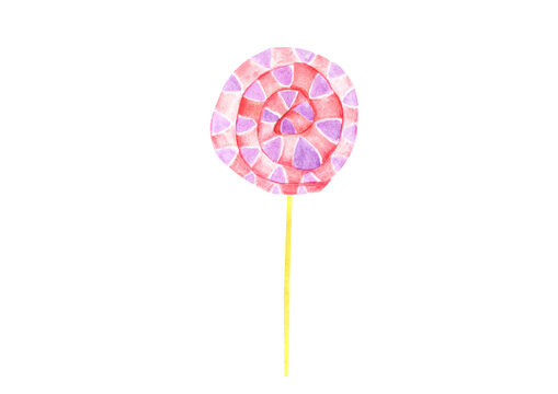 Watercolor sweet lollipop caramel, pink dessert isolated on white background for your design