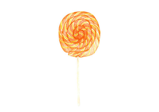 Watercolor sweet caramel lollipop, dessert on white background for your design