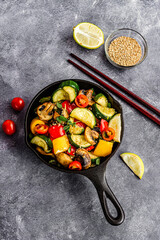 Healthy Stir-Fried Vegetable, Vertical Top Down Vegan Food Photo