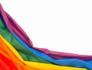 The rainbow flag or LGBT is on a white background with copy space for text