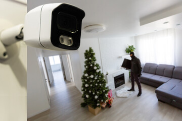Security Camera Concept. the camera in the room of the thief