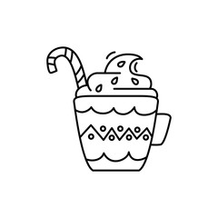 Christmas line icon from the Christmas camping series. Happy Holidays symbol and elements. Stock winter vector. Cup with marshmallow