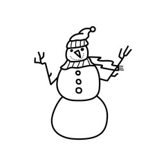 Christmas line icon from the Christmas camping series. Happy Holidays symbol and elements. Stock winter vector. Snowman with scarf