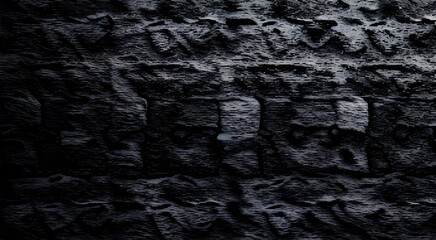 Vintage Black wash brick wall texture for design. Panoramic background for your text or image.