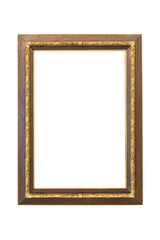 Vintage frame for photos or paintings in the color of gold blackening, highlighted on a white background. Strict style. Rectangular vertical. Blank for the designer.
