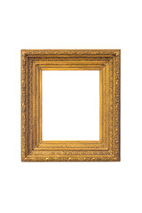 Vintage four-stage frame for photos or paintings in gold color, highlighted on a white background. Rectangular vertical. Blank for the designer.
