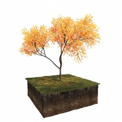 autumn tree isolated on white background, 3D illustration, cg render