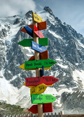 Destination signpost, Aiguille du Midi, Mont Blanc FRance