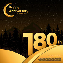 Fototapeta premium 180th anniversary, Anniversary Celebration with golden text, isolated on mountains background, vector template illustration