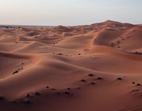 Morocco Dunes With Low Sun Sunset Sand Travel Sahara Desert With Orange Colour 