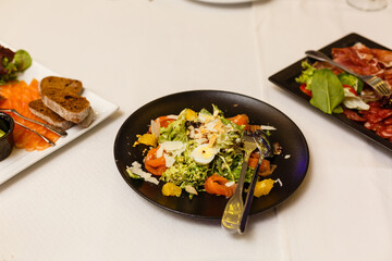 catering food, buffet table. Top view