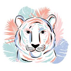 T-shirt Print with tiger and palm leaves. Fashion Vector illustration  © artlavi_design