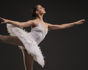 Beautiful ballerina dancing profile view