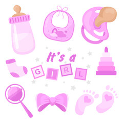 Baby Shower. It's a girl. Set of elements for your design