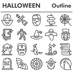 Halloween icons set - icon, illustration on white background, outline style