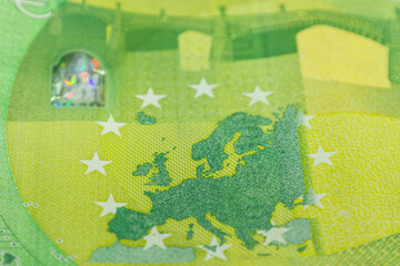 Europe map on a hundred euro banknote bill. Concept of uniting European countries